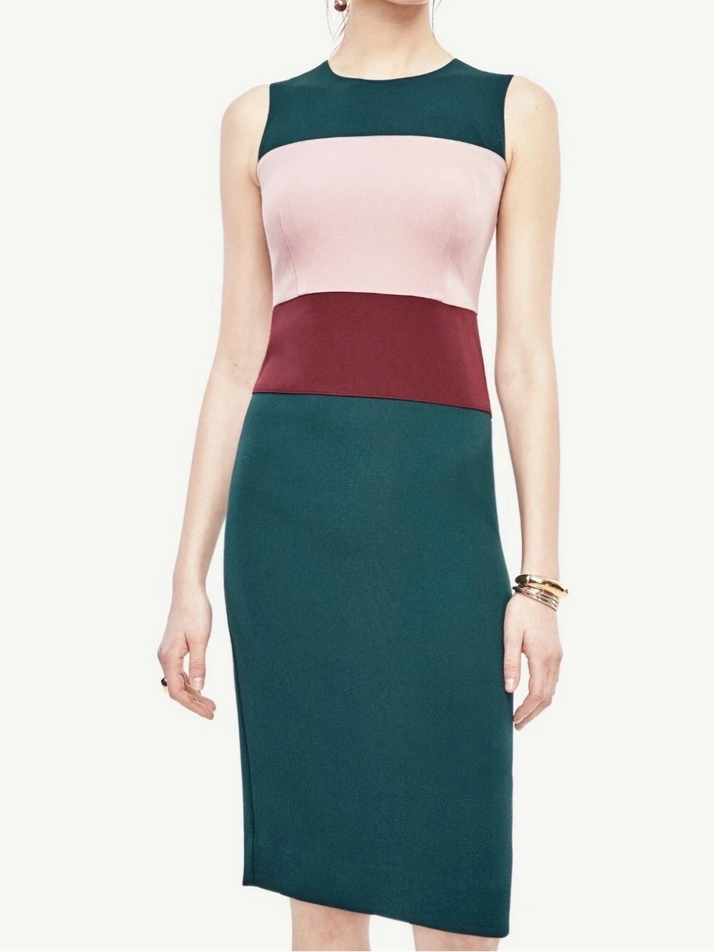 Colorblock Sheath Midi Skirt - Pink, Teal & Burgundy